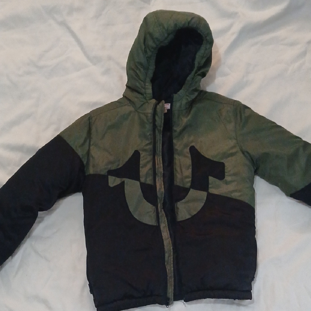 True Religion Kids Puffer Jacket in Olive and Black
